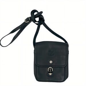 Vintage IL Bisonte Black Leather Crossbody Messenger Bag Made in Italy Designer